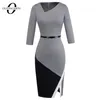 Kvinnor Formell knälängd Asymmetrisk nackkläder för att arbeta klänningar Business Office BodyCon Elegant Pencil Dress EB290 210401