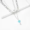 Collier pendentif clé en couches Chunky Punk chaîne en argent tour de cou lien cubain déclaration bijoux pour femmes et filles