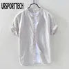 URSPORTTECH Summer Vintage Mens Shirt Cotton Linen Allentato Casual Solido Manica corta Button Top Harajuku Marca Camicetta 220322