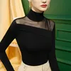 Women's Top Long Sleeve T-shirt Slim Fit Shirt Mesh Perspektiv Sexig kontor Turtleneck Y2K Eesthetic 220516