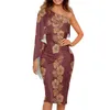 캐주얼 드레스 레이디 짧은 주름 슬리브 O- 넥 드레스 폴리네시아 부족 레드 프랑 시파니와 잎 인쇄 커스텀 여름 여성 사모아 2022c