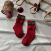 Socken Niedliche Baby Mittelrohr Kinder Einfarbige Schleife Erdbeere Kirsche Hutform Socke Herbst Winter Weihnachtsthema MeiasSocks