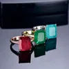 TKJ Emerald Ruby Äkta 100% 925 Dam Ring Square Bröllop Engagement 925 Sterling Silver Smycken Tillbehör Gåva