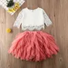 Citgeett Spring Autumn Toddler Kids Beable Girls Clothing Tops T-shirt Lace Tutu Salia Ruffles Dress Roupent Sett J220711