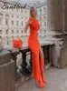 Bomblook 2022 Orange Crew Neck Short Sleeves Asymmetric Body Hip Casual Long Dress Everyday Dress Q22DS177 Y220401