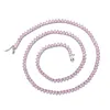 Chains 3mm 16" 18" Brass Setting CZ 3 Prong Tennis Chain Necklace Sliver Color With Pink Zircon BC104Chains