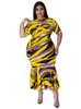 플러스 사이즈 드레스 여성 O 목가 높은 허리 로브 여름 패션 프린트 프리프트 패치 워크 스트리트웨어 긴 인어 드레스 2022plus