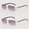 NEW Selling Style Diamond cut Lens 3524012 Sunglasses Woman Metal Rimless Original MARBLED Black Buffalo Horn vertical stripes Male Female Glasses Size 57-18-140MM