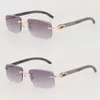 NUOVO stile di vendita Diamond cut Lens 3524012 Occhiali da sole Donna Metal Rimless Originale MARMORIZZATO Strisce verticali in corno di bufalo nero Uomo Donna Occhiali Taglia 57-18-140MM