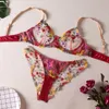 BHs Sets Yimunancy 2-teiliges Spitzen-BH-Set für Damen, Stickerei, grüne Blumen, Höschen, Unterwäsche, sexy Dessous-Set