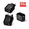 25W USB-C Super Fast Fast Charger Dual PD Block Galaxy com QC3.0 Adaptador de energia