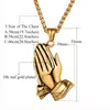 Pendant Necklaces Men's Stainless Steel Jesus Prayer Necklace Gold-Color Hiphop Praying Hands 2-usage Chain 20" 26" ColgantePe