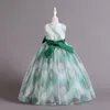 Skräddarsydd billiga blå blommaflickor klänningar för bröllop 2022 spetsapplikation rufsar barn formell slitage ärmlös long strandflickor tävling klänning