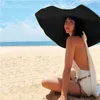 Summer ograniczona o średnicy 70 cm czapki plażowe szerokie Brim Black Sun Hat for Women UV Protect