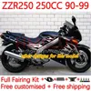 Kit de corpo para Kawasaki Ninja Zzr250 ZZR-250 90 91 92 93 94 95 96 97 98 99 Bodywork 16No.12 ZZR 250 CC 1990 1991 1992 1993 1994 1996 1997 1998 1999 OEM Fairing Prata Preto