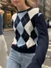 Sweet Girls Vintage Sweaters vintage Magioni Argyle Pullover di Fashion Autumn Fashi