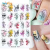 Zwarte lijnen Bloembladeren Waterstickers Stickers Set Floral Face Marble Pattern Slider voor nagels Zomer Nagel Art Decoratie H141