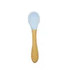 BBamboo handle aby Spoon Silicone Tableware Infant Auxiliary Dinnerware Boys Wooden Handle Kids Training Spoons Household Kitchen Accessories