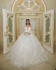 Graciös ren nacke juvel bröllopsklänning full ärmar paljetter applikationer brudklänningar skräddarsydda långa tåg vestido de novia