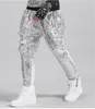 Maré masculina prata lantejoulas harem calças bar palco cantor dançarino hip hop rock desempenho casual calças soltas trouper dança de rua s236i