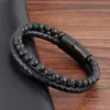 Charm Bracelets Men Beacelets Natural Volcano Stone Leather Magnetic-clasp Cowhide Braided Trendy Bracelet Armband Pulsera Hombre DropCharm