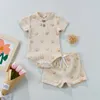 Kläder sätter 0-18m baby flickor pojkar kort ärm skala tryck romper med bowknot elastiska midjeshorts kläder