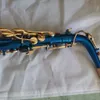 Artisanat européen e-flat professionnel alto saxophone ciel bleu profond tube sculpté corpore en or instrument de sax alto plaqué or