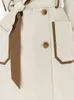 Lautaro Spring Awomm Long Color Block Кожаный транш для женщин для женщин -карманов Дизайнер свободная стильная роскошная одежда 2022 L220728