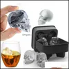 Baking Mods Bakeware Kitchen Dining Bar Home Garden 3D Skl Head Ice Cube Mold 4 Grids Shaped Whisky Wine Tray Maker Chocolate Mod Party S