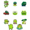 MOQ 100PCS FROG -serie Cartoon Croc Jibz 2d zachte plastic schoen Charms ornamenten schoenen gespoeld accessoires anime schoendecoraties voor dames sandalen polsband geschenken