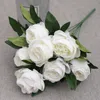 Decorative Flowers & Wreaths Head Burgundy Roses Bunch Artificial Western Rose Wedding Decoration 11 Color Peony Fake Flower Simulation Flow