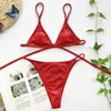 Kvinnors badkläder Brasilianska mikrobikini -uppsättning 2022 Mujer Kvinnor Sexig PU -läder Solid Red Baddräkt Push Up Bra Bathing Suit Thong Bikiniwomen's