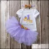 Roupas Conjuntos de roupas Bebê crianças Maternidade Baby Girls Lantejous Bow Headband Romper Tutu Renda Saias Dho9V