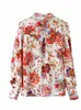 Estampado de manga larga Puff camisa de mujer elegante con cuello en V Floral Oficina mujeres camisas Primavera Verano moda señoras Tops blusas