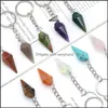 Anneaux clés bijoux coniques guérison reiki chakra en pierre naturelle pendentif porte-curseur cristal chakras chakes accessoires accessoires drop livraison 2021 x