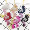 Keychains Creative Korea Velvet Flash Flamingo Keychain Ladies Bag Tassel Pendant Mini Animal Car PendantKeychains Emel22