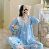 Mulheres Wardmit Pajamas Algodão Cute Long Tops Set Lace Young Girl Pijamas Conjuntos NASSUTE Sleepwear Home Wear 220329