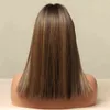 Gemma Medium Straight Bob Synthetic Perücken mit Pony Ombre schwarz dunkelbrauner Honig Highlight Perücken für Frauen hitzebeständiges Haar J220606