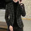 Mäns blazer Autumn Winter Crystal Velvet Thicked Sacka Jacket Män unga stiliga rutiga pälser Business Casual Men Clothing 220801