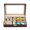 Caixas de assistência caixas de couro 6 estojo de joias e óculos de 3 peças de óculos de armazenamento de óculos de sol de armazenamento de óculos de sol, organizador marrom preto marrom