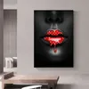 Moderne creatieve dollar lippen posters en prints zwarte schoonheid canvas schilderen muur kunst foto's voor woonkamer huisdecoratie