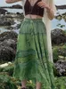 Heyoungirl vintage gröna kvinnor lång kjol estetisk grafisk tryck höjd midja söt midi kjolar grunge söta dam kläder 220702