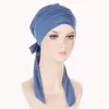 Pre-Tied Muslim Women Inner Caps Stretch Hijabs Long Tail Bow Head Scarf Chemo Cancer Turban Femme Hair Loss Cap Headwrap Cover