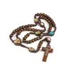 Wooden Beads Preparation Jerusalem Religious Catholic Jewelry Cross Jesus Rosary Necklace