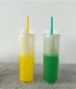 Цветовые чашки 500 мл 17 унций прозрачный пластиковый тумблер двойной стенкой акриловые тумблеры белый цвет изменяющий тумблер с соломыми холодильными чашками