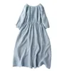 Casual Dresses Spring Summer Women Loose Vintage Mori Girl Japan Style Elastic Waist Comfortable Water Washed Linen Shirt DressesCasual