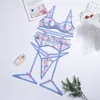 3 PCS 란제리 세트 여성은 브래지어와 팬티 속옷을 통해 볼 수있는 꽃 자수 Langerie Babydoll을 통해 Garter Belt 220513