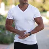 Mens v Neck Summer Gym Fitness Sports Solid Color Fashion Man Short Short Disual Slim Fit Thirt Top 220623