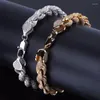 Cadena de eslabones para hombre Bling Hip Hop Rapper Pulsera de lujo CZ Stone Out Oro Plata Color Cobre Twist Pulseras Joyería 8 "Fawn22