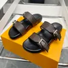 Women Sandals Slide Slipper Ladies Flat Mule Waterfront Brown Printed Sandal Gladiator Leather Slides Double Row Button Slippers